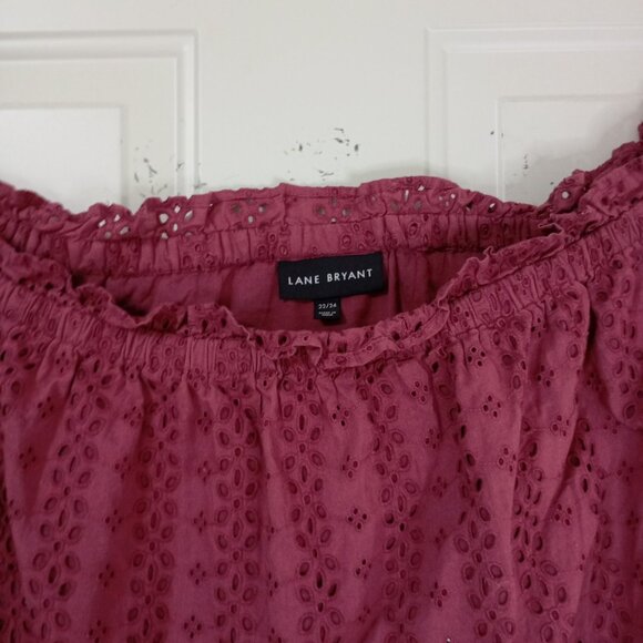 Lane Bryant Womens Plus Sz 22/24 Burgundy Eyelet Off-Shoulder Blouse 100% Cotton - Picture 6 of 11